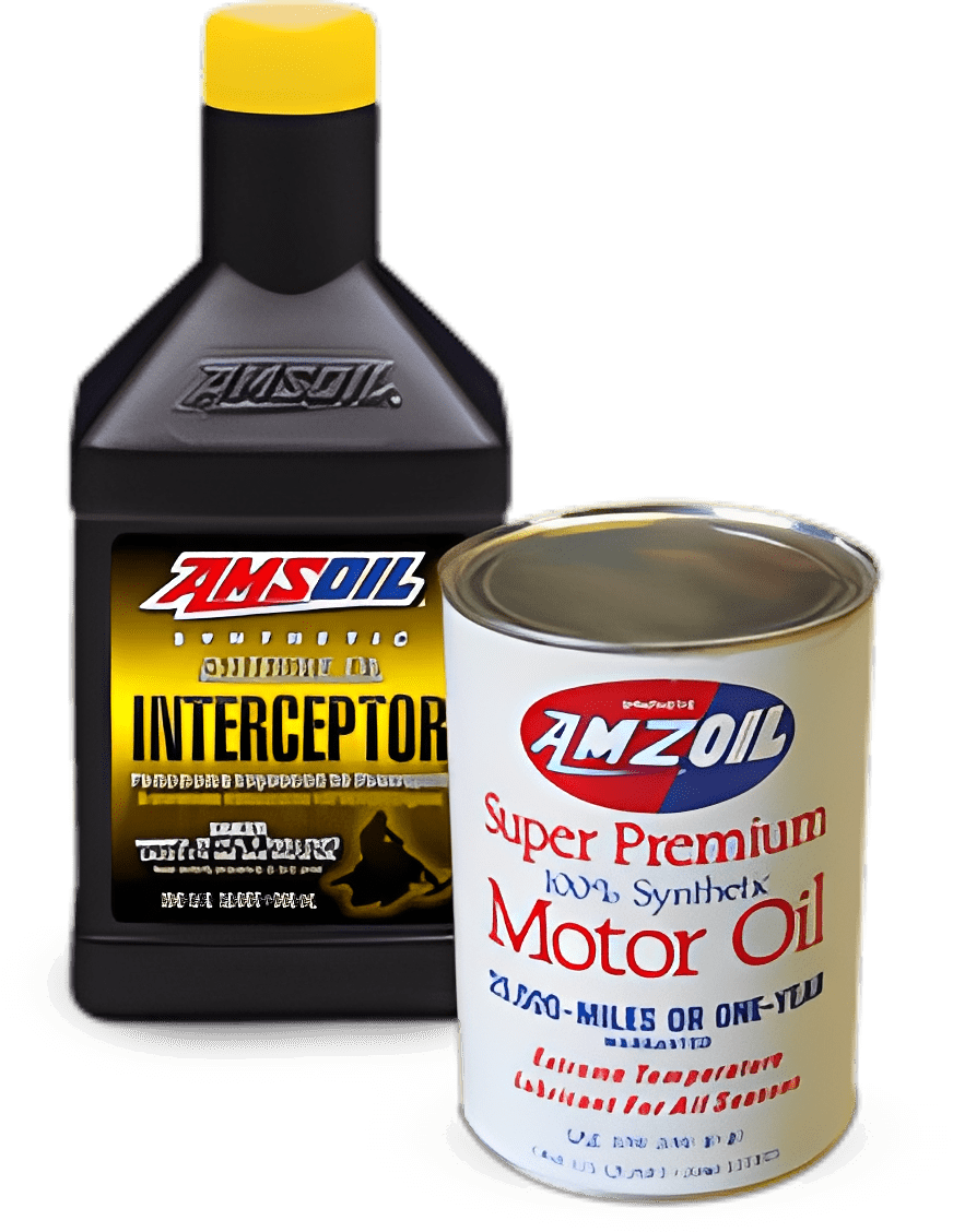 AMSOIL synthetic motor oil bottles display.