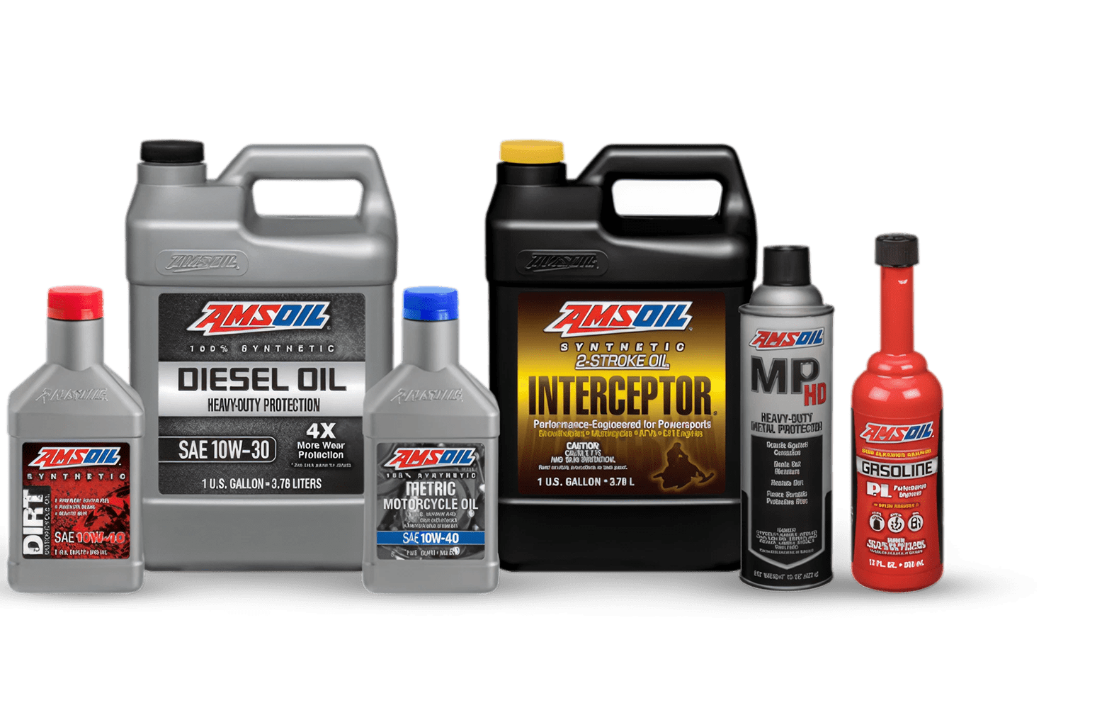 AMSOIL oil and lubricant products display.